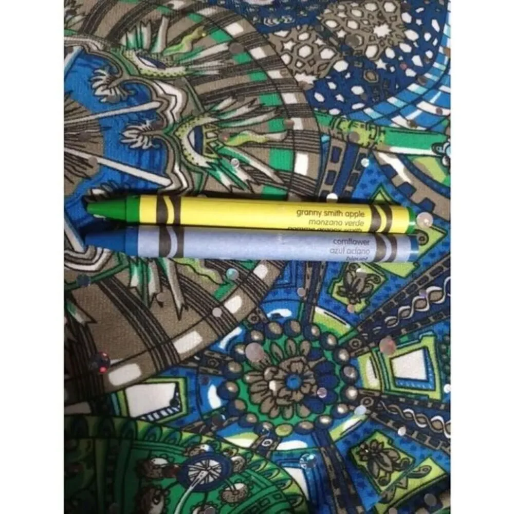 Carmen Marc Valvo Women‎ Green Blue Geometric Print Cowl Neck Sequin Blouse M - Picture 4 of 6